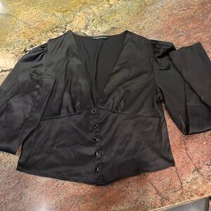 Black corset v neck satin top